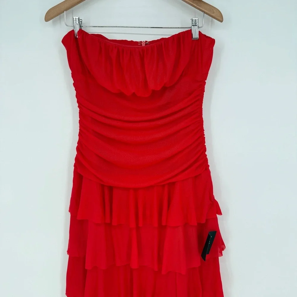Lulus Exceptional Existence Red Mesh Ruched Tiered Maxi Dress‎ - Picture 3 of 9